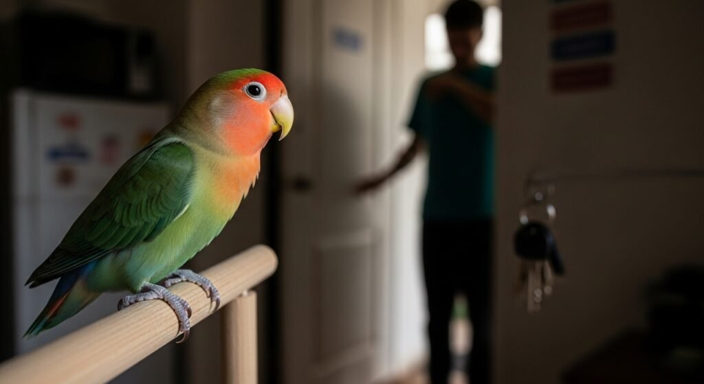 Ansiedade de separação: 9 ajustes de rotina para seu agapornis ficar mais tranquilo (manhã, tarde e noite)